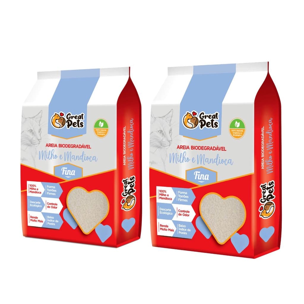 Kit 2 Areia Higiênica Biodegradável Para Gatos Great Pets Fina 2kg
