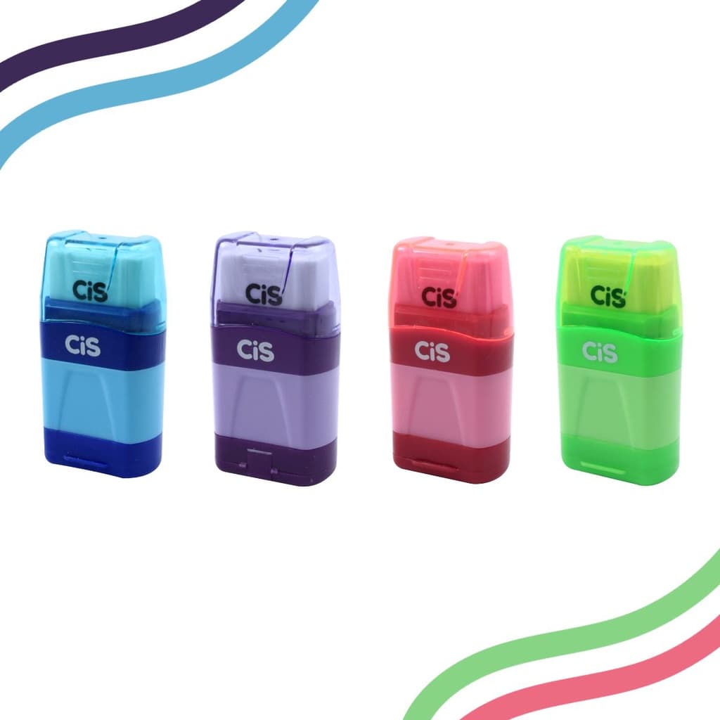 Apontador Com Borracha 2 Furos CiS 480 Cores À Sua Escolha