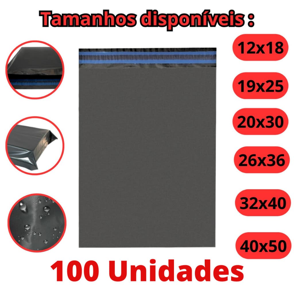 Kit 100 Unidades Envelope De Segurança Aba Adesiva Embalagem Correio Ecommerce Saco Adesivado