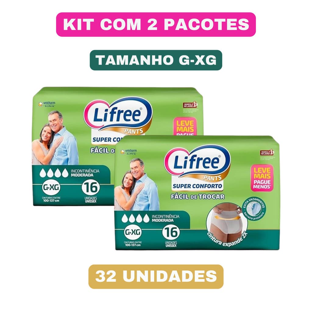 Kit c/ 2 pacotes Fralda Calça Super Conforto Lifree Geriátrica G/XG Com 16Uni