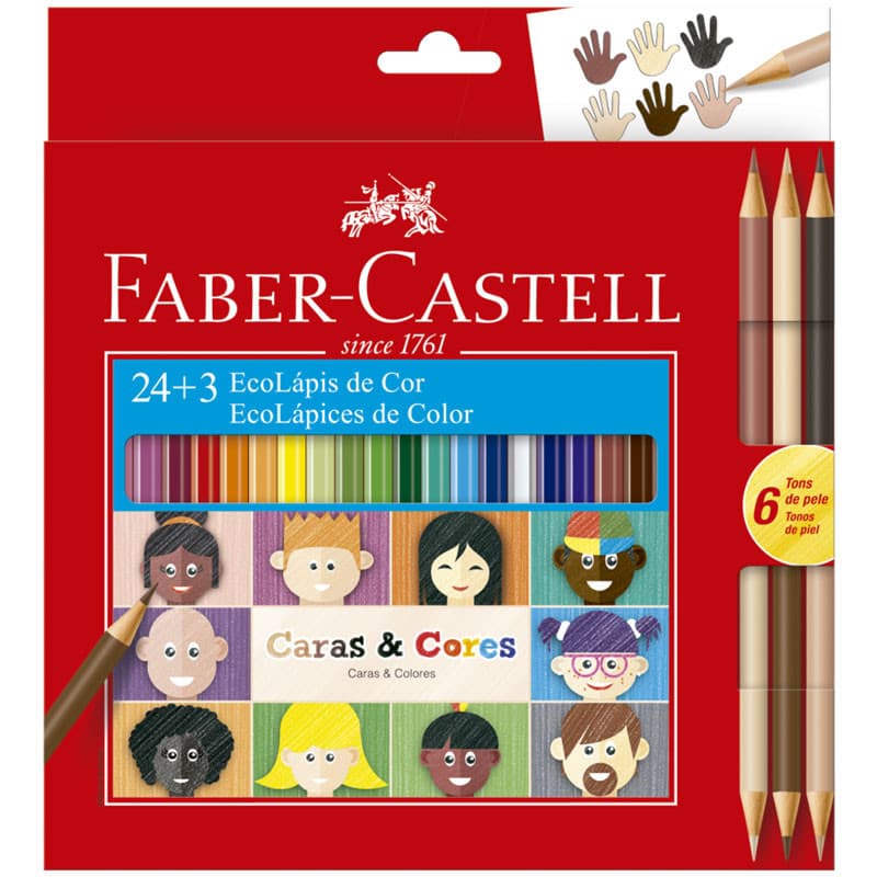 Lápis de cor 24 cores + 6 tons de pele Caras e Cores 120124CC Faber-Castell