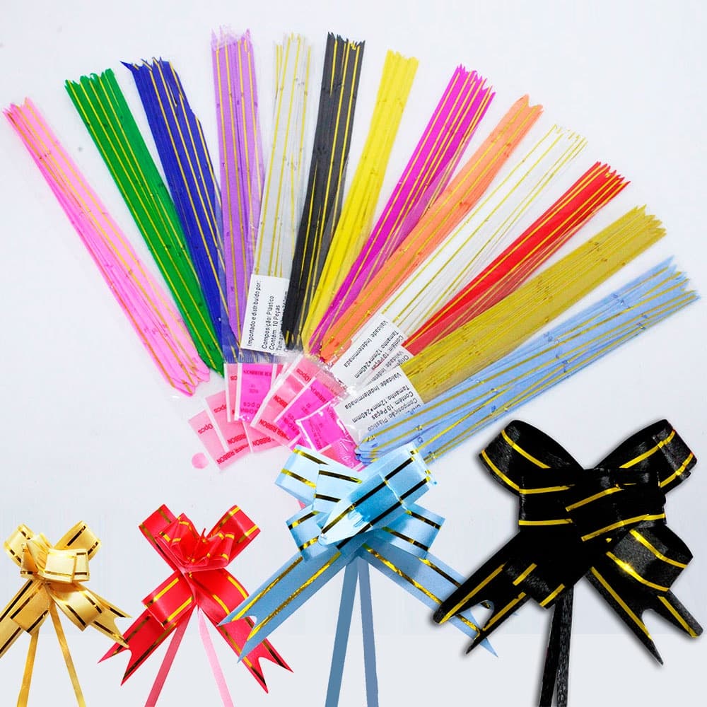 200 Peças Laço Fácil com fio dourado 12mm x 20cm Laço Pronto Alta Qualidade Atacado