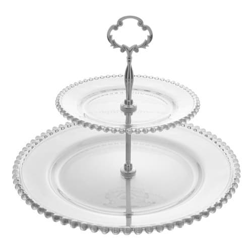 Excelente Prato Duplo P/ Doces Petiscos Frutas Pearl Cristal Wolff Perfeito