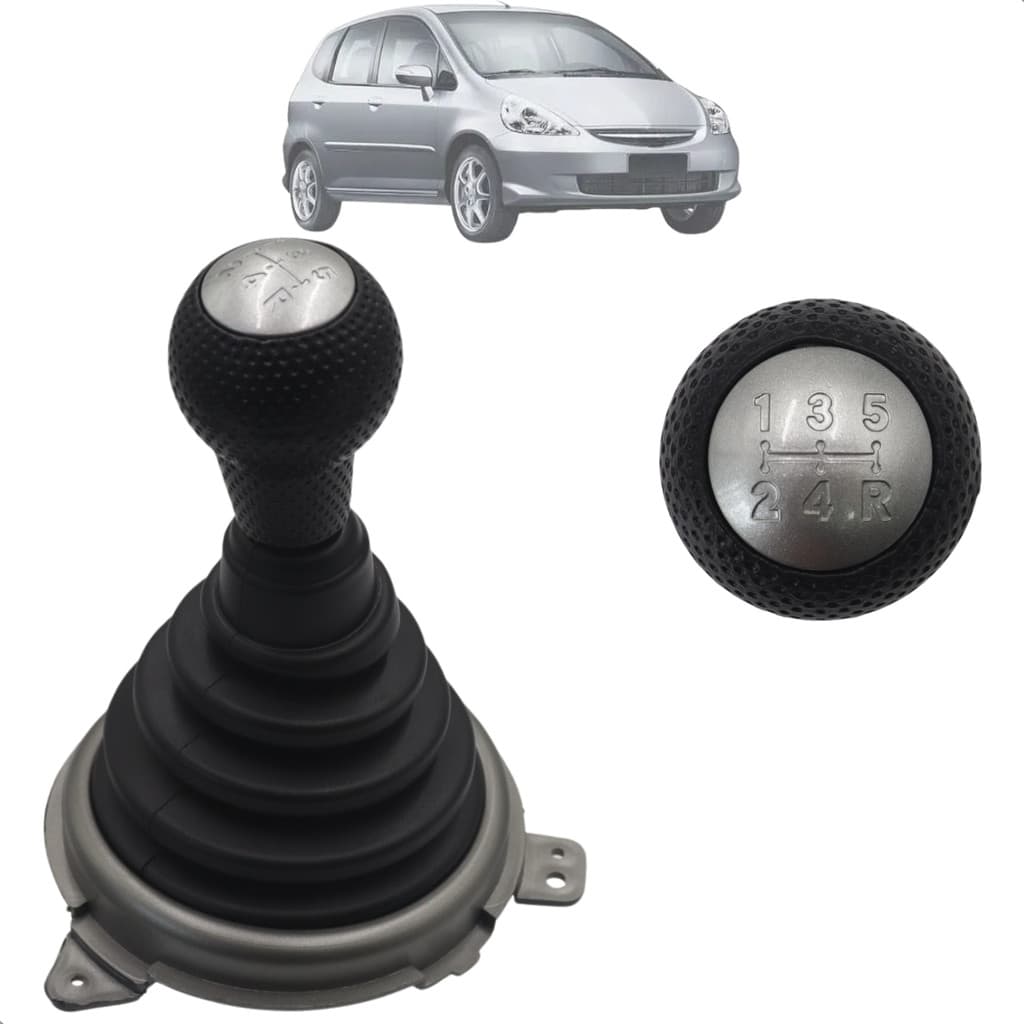 Kit De Coifa Manopla Cambio Sanfonada Fit 2003 2004 2005 2006 2007 2008 Preto e Cinza