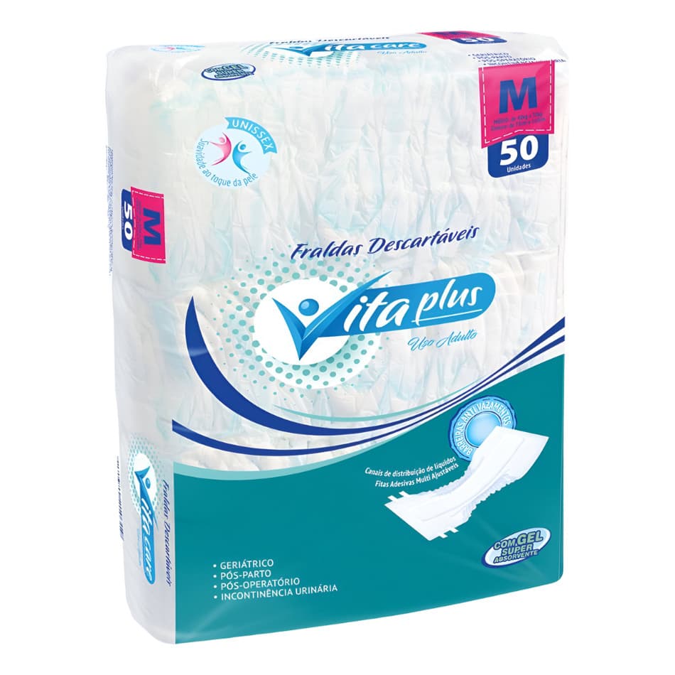 Fralda geriátrica adulto M Vita Plus Care com 50 unidades tamanho médio