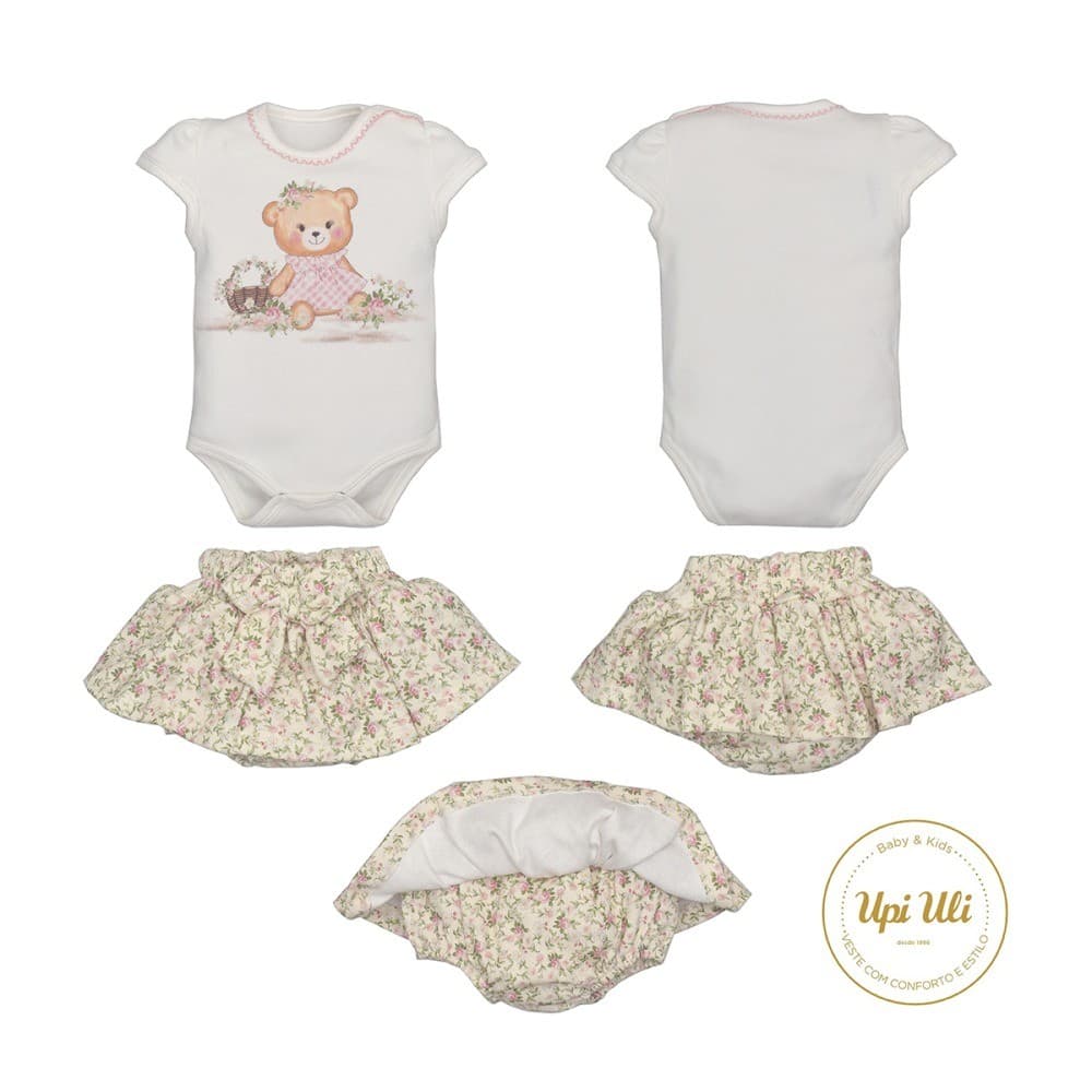 Body Com Tapa Fralda Bebê Menina Suedine Estampado Upi Uli