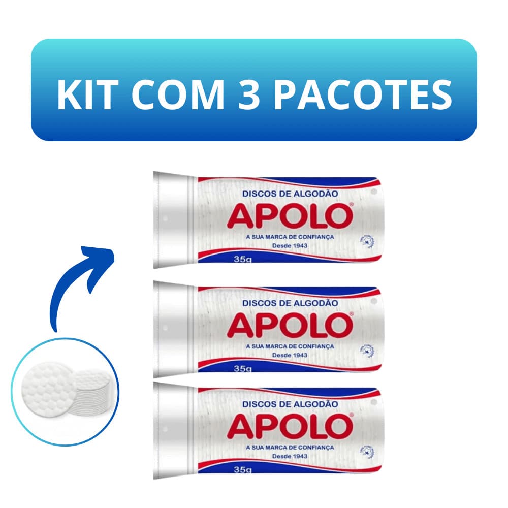 Kit 3 Disco de Algodão Apolo 35g Para o Rosto Limpeza Facial Remoção de Maquiagem