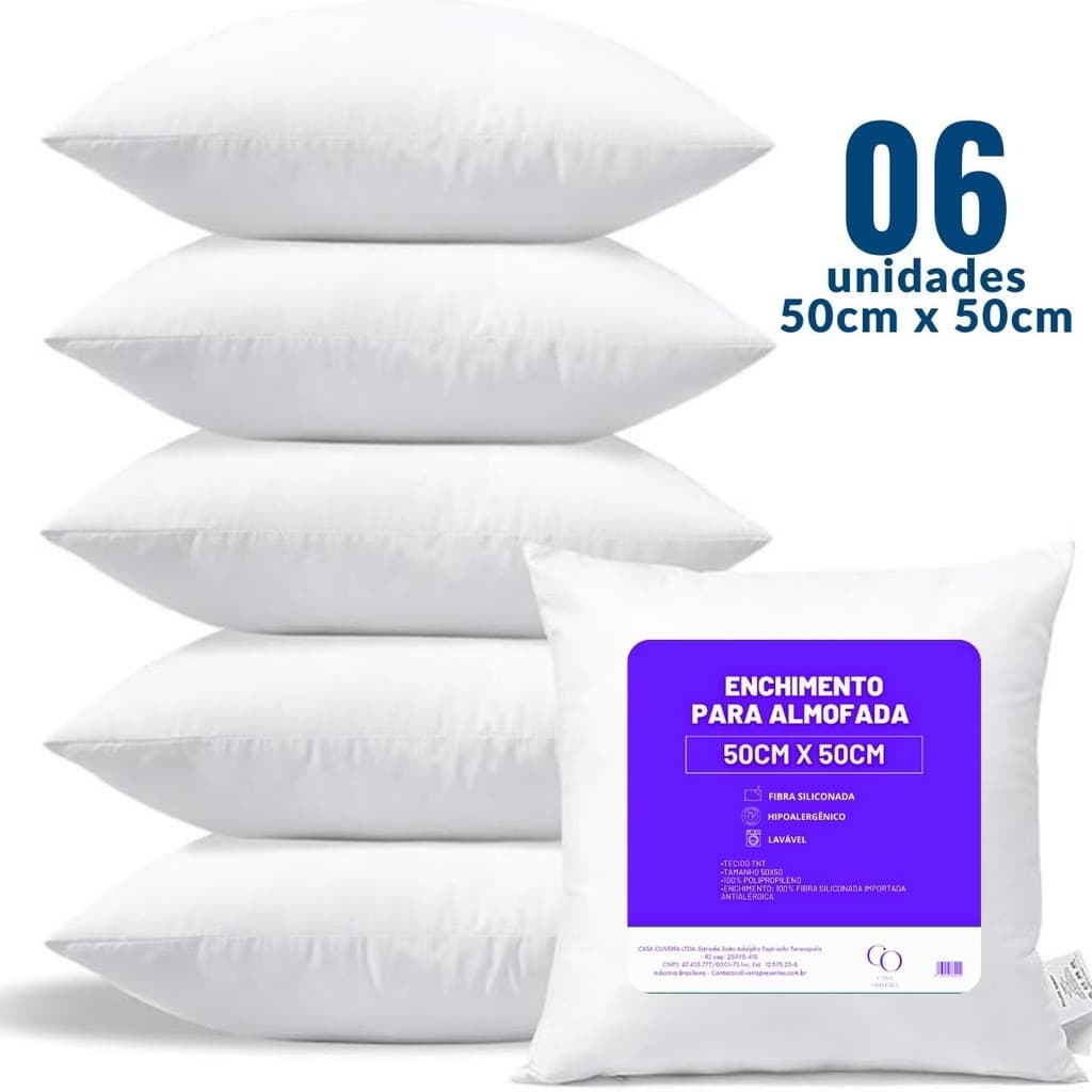 Kit 6 Enchimento 50cm x 50cm Grande Almofadas Para Sofá Fibra Siliconada Antialérgica Decoração Casa