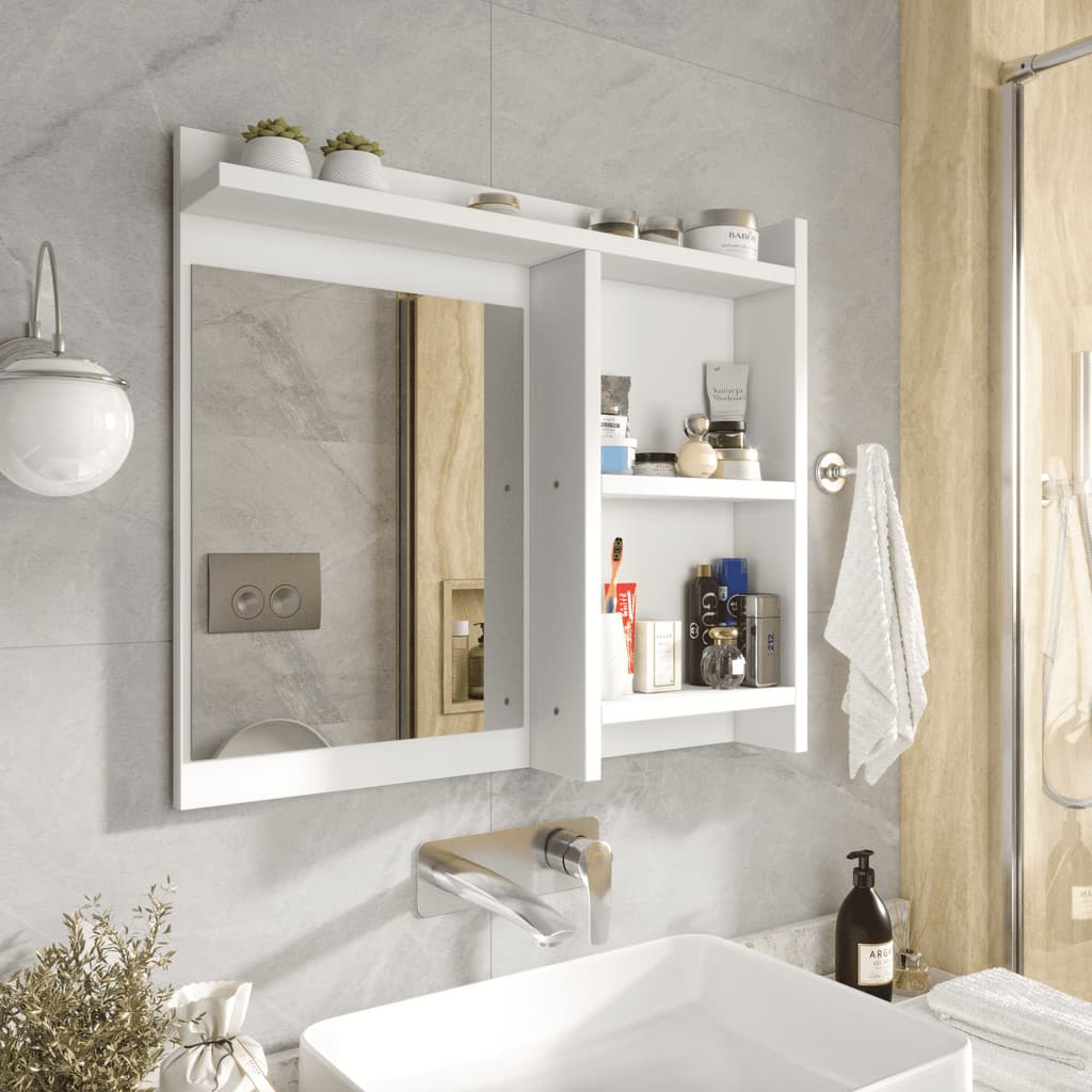 Espelheira de Banheiro Armário Com Nicho Prateleira Espelho Nioki