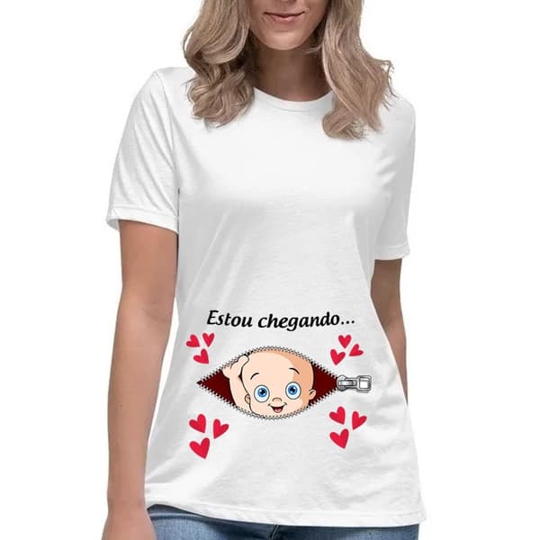 Camiseta gestante estou chegando gravida mamaee cha de bebe