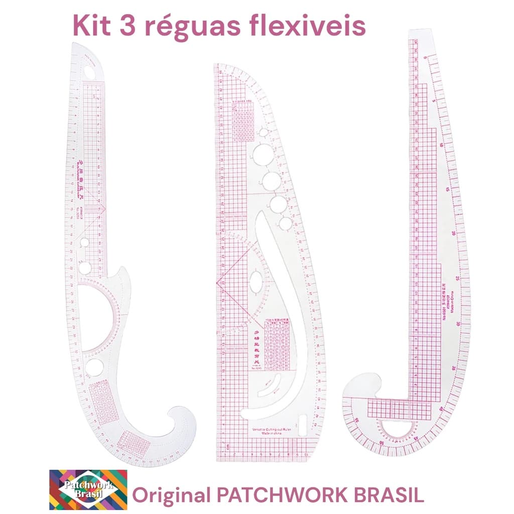 Kit De 3 Réguas Para Modelagem Flexível Patchwork,costura,corte pachwork br