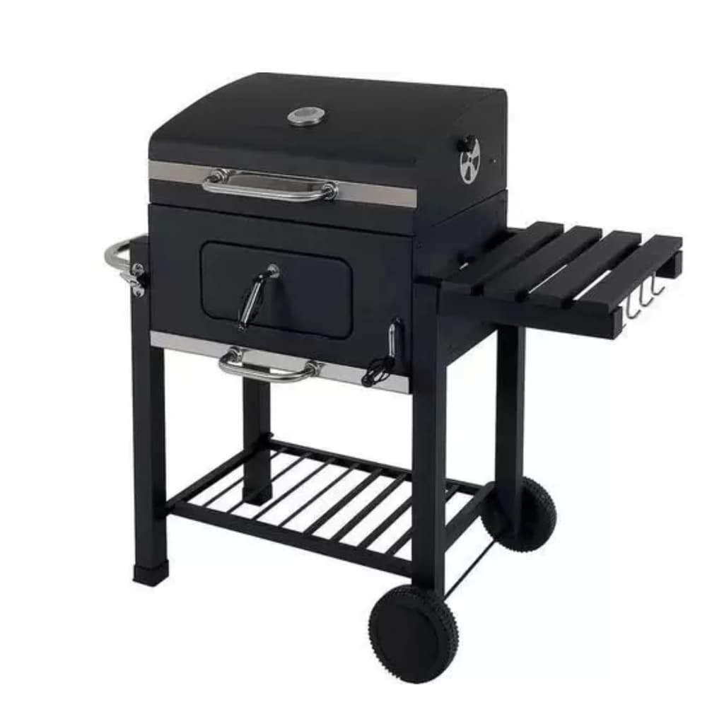 Churrasqueira a Carvão Gourmet Móvel com Mesinha Lateral Grelha Esmaltada Termômetro