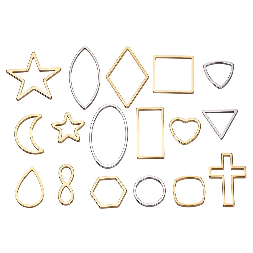 St. kunkka 10Pcs Figura Geométrica de Aço Inoxidável Figura Oca de Aço Inoxidável Folha de Aço Inoxidável Ouro Prata Coração Cinco pontas Pingente Estrela Pode ser Usado para Colar de Bricolage Pulseira