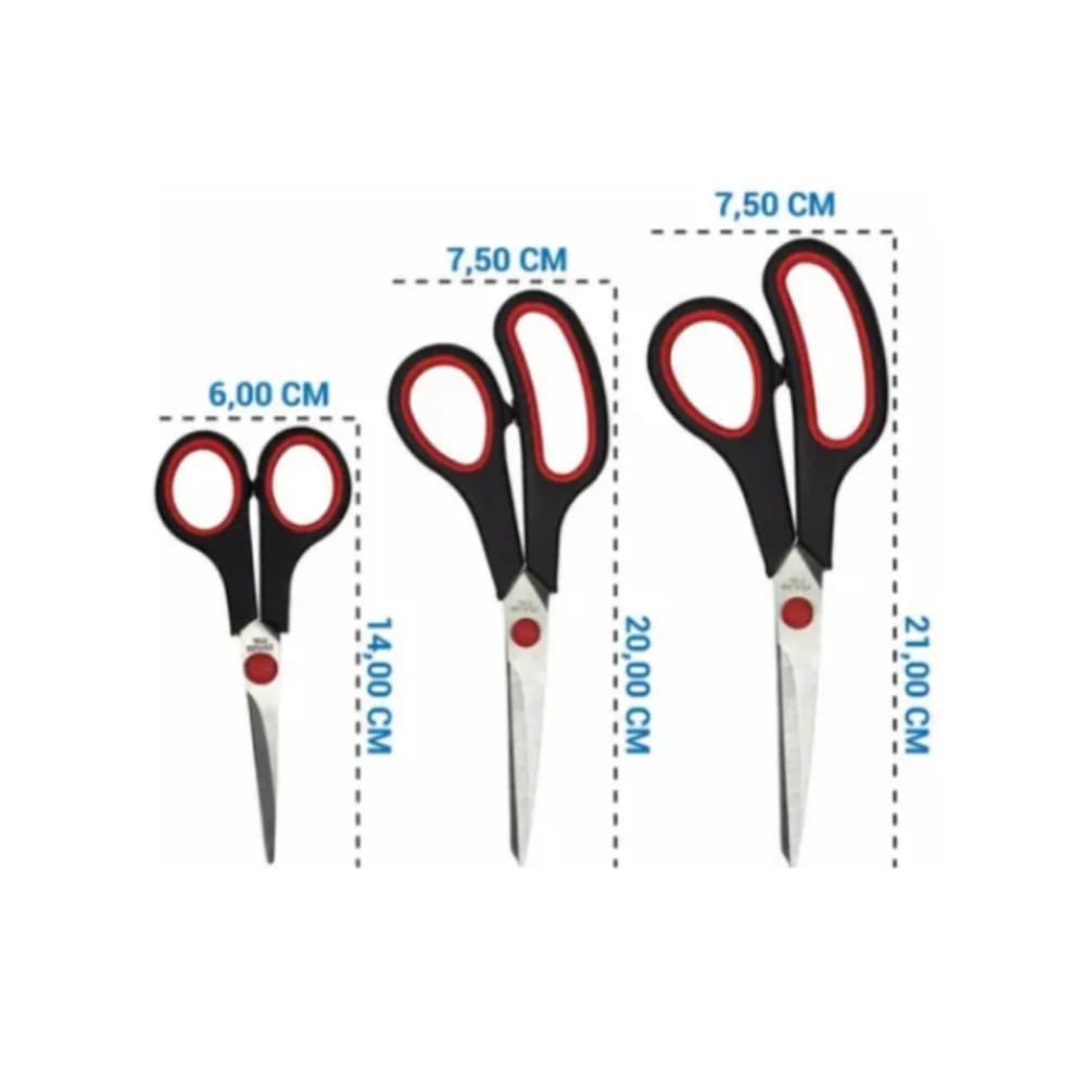 Kit 3 Tesouras Doméstica Uso Geral- Costura - Papel