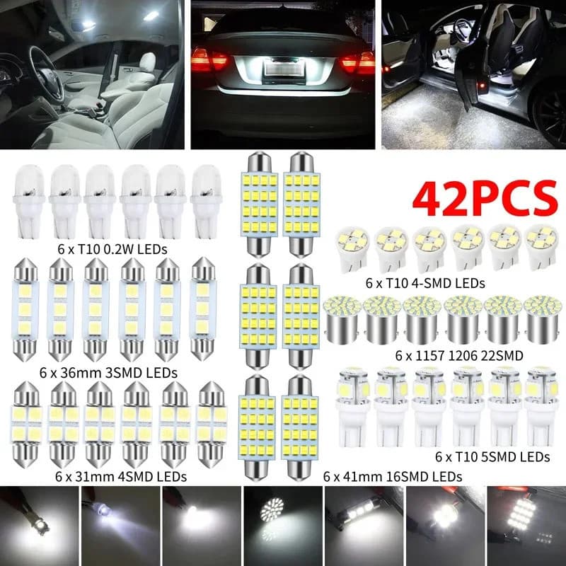 14/28/42PCS T10 31mm 36mm 39mm 12V Kit de Lâmpada LED para Interior de Carro, Luz de Mapa, Porta, Placa de Licença, Lâmp