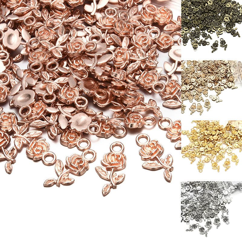 20 Pçs Liga Vintage Rosa Flor Pingente Contas DIY Brincos Chaveiro Fazendo Acessórios De Jóias