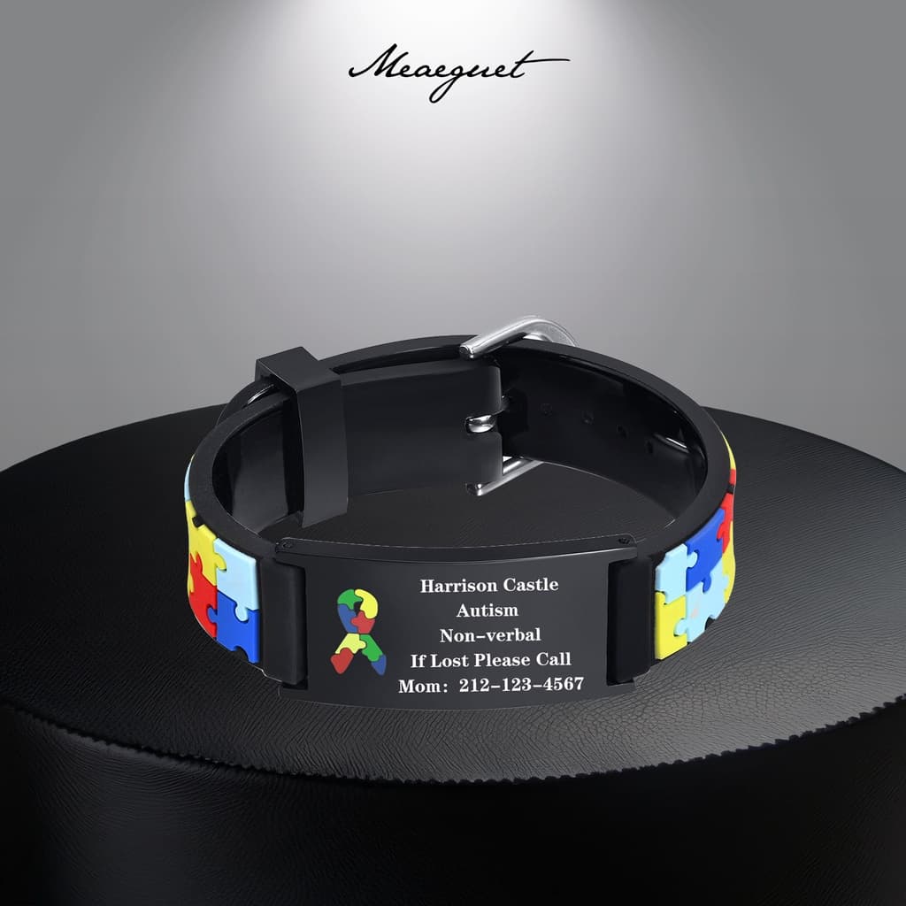 Meaeguet Pulseira Autismo Personalizada Colorida Puzzle Pulseiras Inoxidáveis Para Meninas Meninos Jóias Médicas