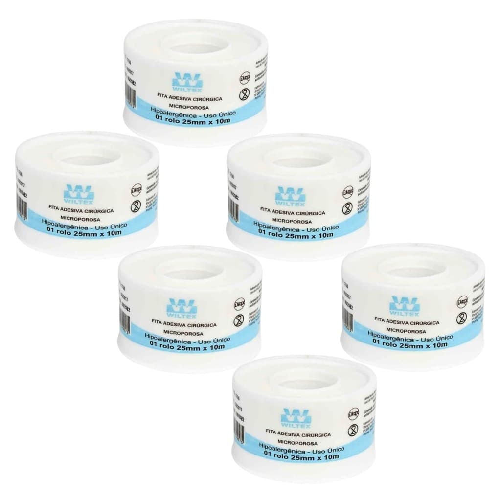 Kit 6 Fita Microporosa Branca 2,5m X 10m - Wiltex