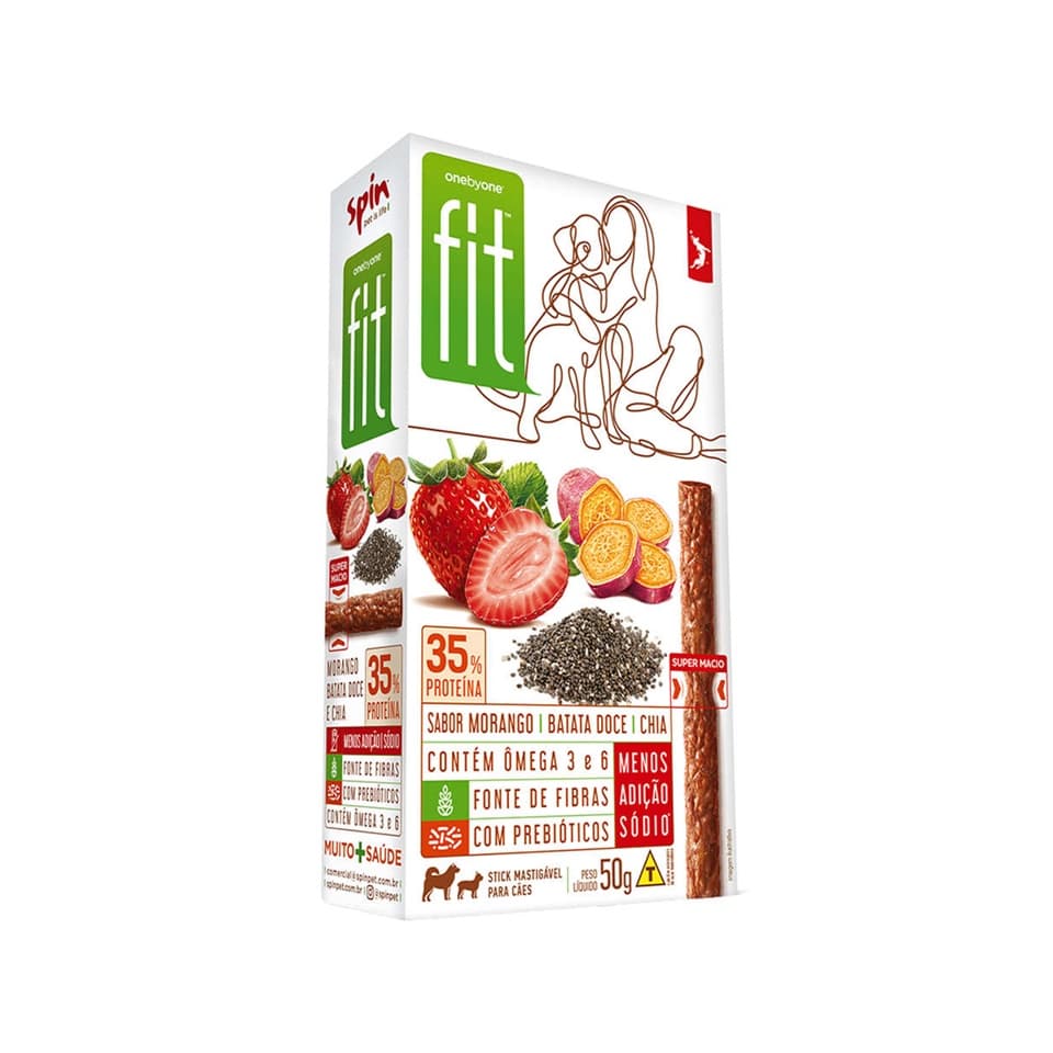 Petisco P/ Cães Stick Spin Fit Morango Batata Doce Chia 50g