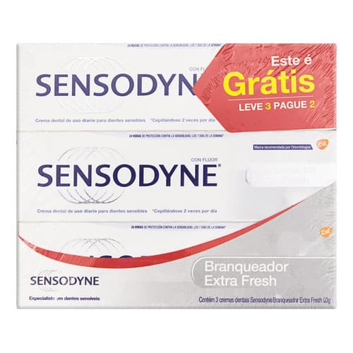 Pasta De Dentes Sensodyne Branqueador Extra Fresh  Em Creme Pacote X 3