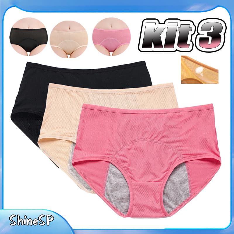 Kit 3 Calcinhas De Algodão Absorvente Confort Período Calcinha Antibacteriana