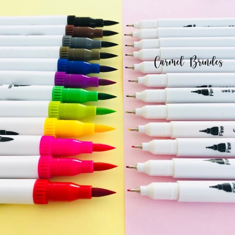 Caneta Brush ou marcadora Pen Kit Com 12/24/36/48/60 Cores com ponta dupla pincel estilo brushpen e ponta fina