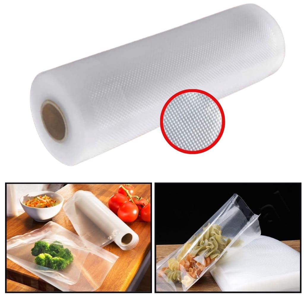 Rolo Bobina Embalagem De Saco Para Seladora A Vácuo Para Conservar Alimentos C Ranhuras 25cm X 5m
