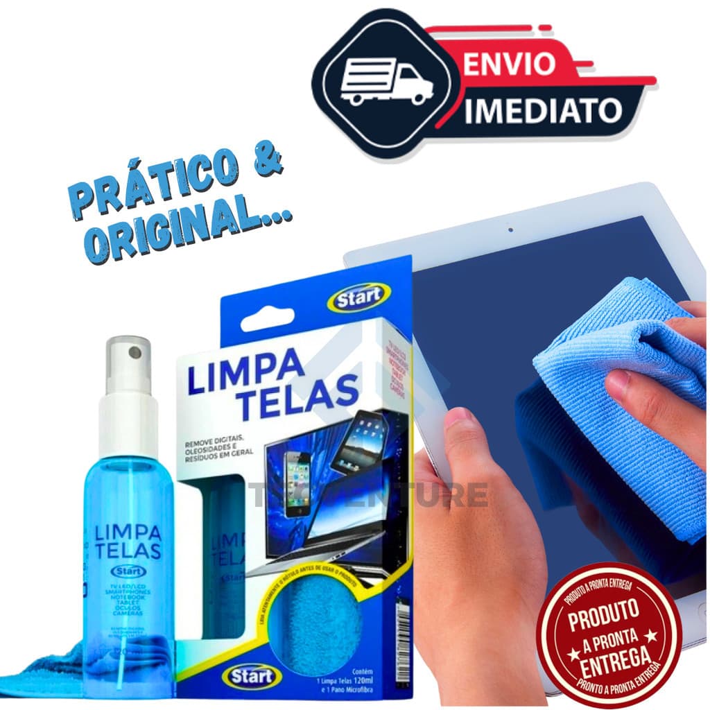 Kit Limpa Telas 120ml – Limpeza Profunda para Celulares, Notebooks, TVs, Óculos e Câmeras!