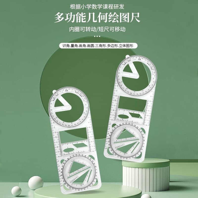Régua De Desenho Multi-Funcional Multifuncional Estudante Do Ensino Médio Função Matemática Rotativa Conjunto De Figura Geométrica Triângulo Reto