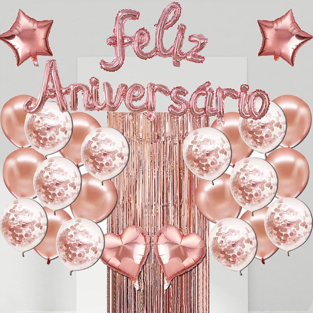 Kit 26peças Balões 12" 18" Para Festas e Aniversários M1004-ROSA/OURO