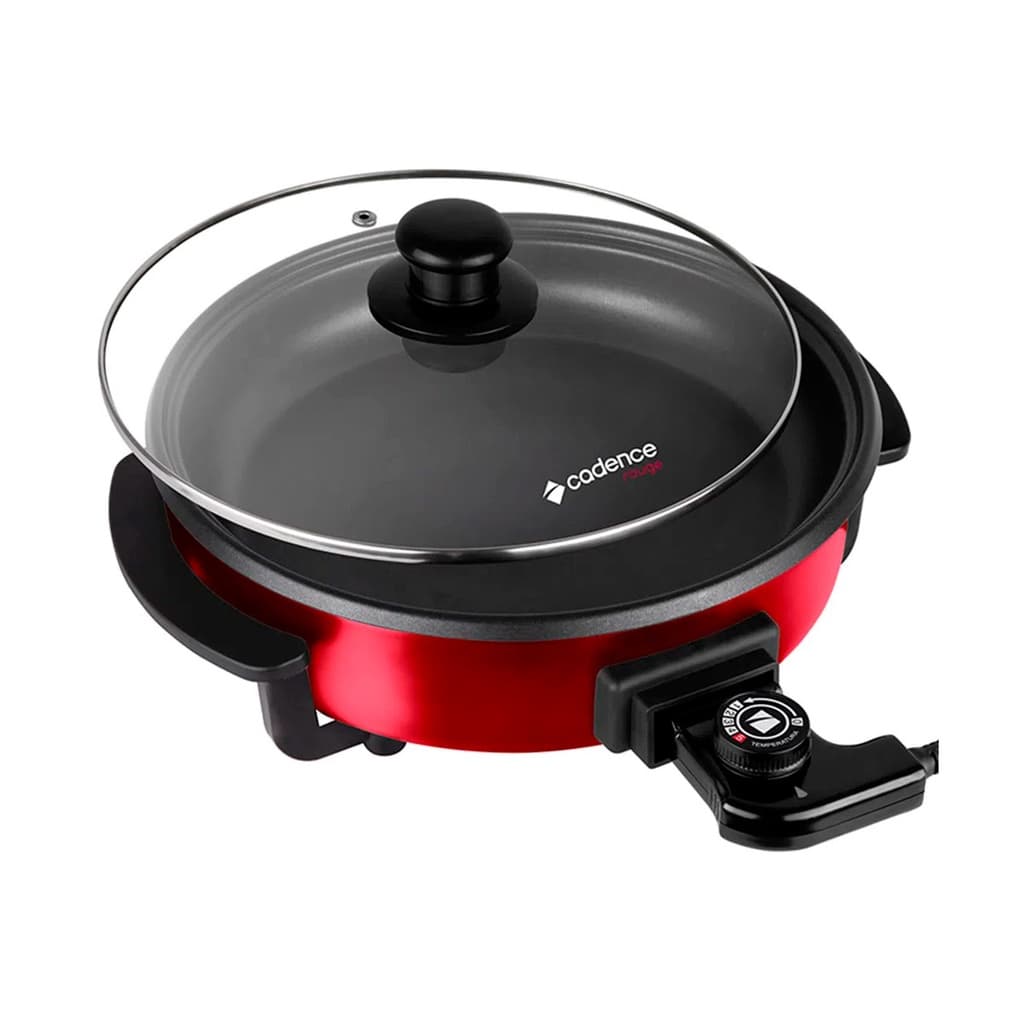 Panela Elétrica Multifuncional Cadence Rouge PAN610 Antiaderente Tampa Vidro 5 Níveis Temperatura 1250w