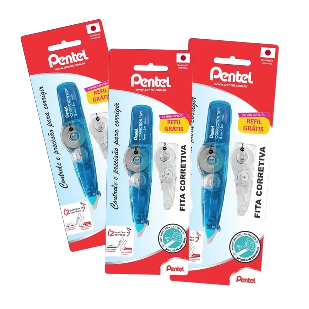 Fita Corretiva Pentel Correction Retratil 5x6mm Azul + Refil