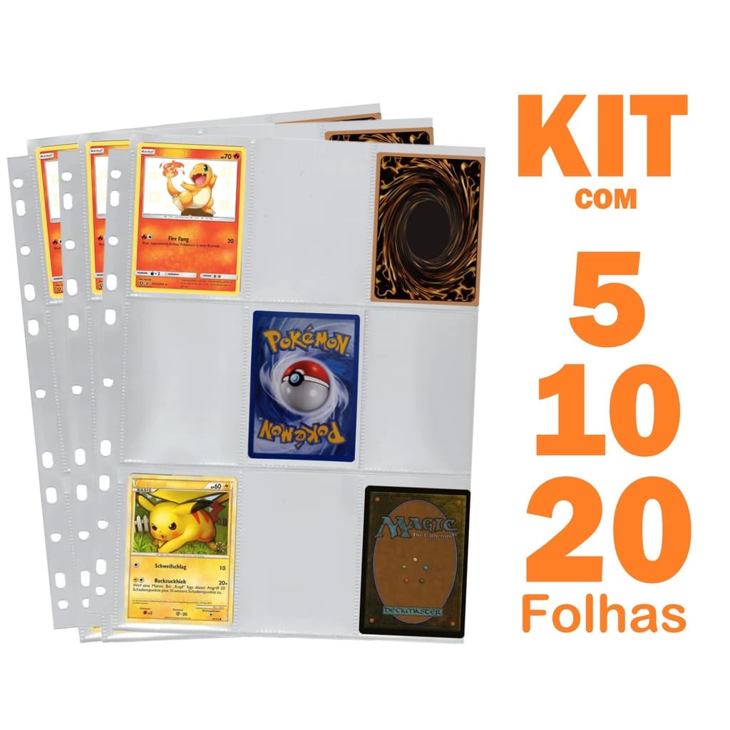 Kit Folha de fichário para cartas Porta Cards padrão Pokémon Magic Kpop Photocards 5/10/20 folhas Binder