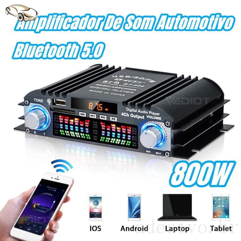 12 V/110V/220V 800W Mini Bluetooth HiFi Amplificadores de Potência de Áudio Automotivo Carro Estéreo Amplificador 4 Canais Carro Casa Digital Som Display