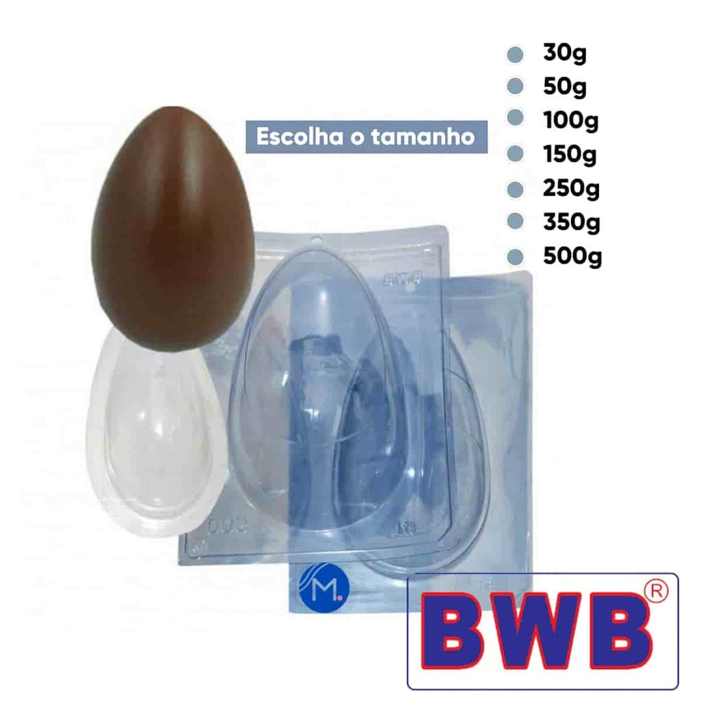 Forma de Silicone Especial para Pascoa Ovo Liso BWB  3 partes 50g 100g 150g 250g 350g 500g