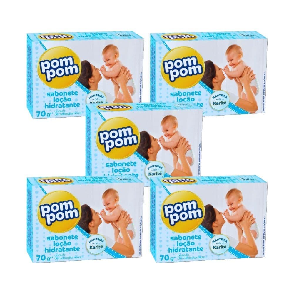 5x Sabonete Infantil em Barra Loção Hidratante Pom Pom 70g