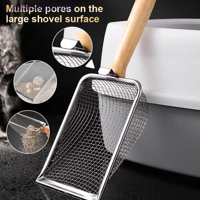 Pá Para Areia De Gato Cabo De Madeira Colher De Metal Com Gancho Peneirador Portátil De Aço Inoxidável