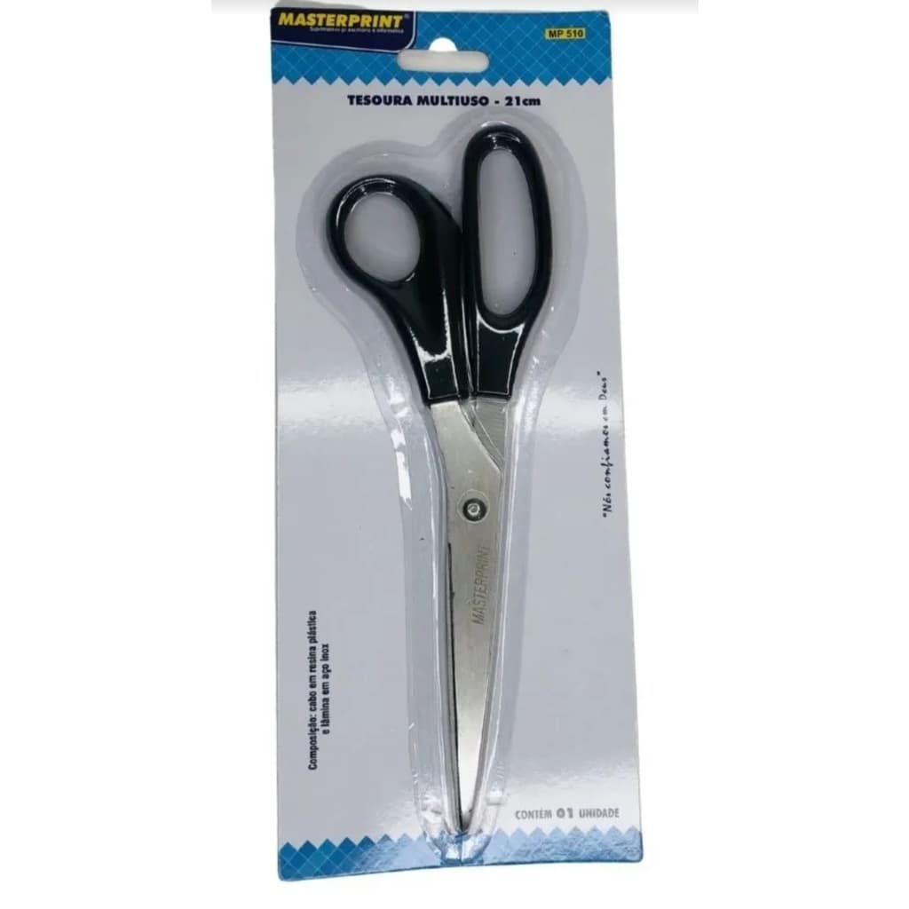 Tesoura Multiuso Grande 21 cm Aço Inox  Cabo Preto Masterprint