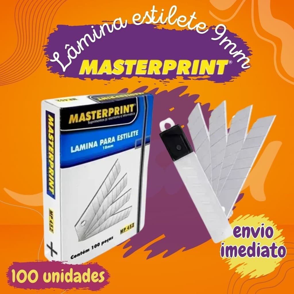 Lâmina Para Estilete 9mm caixa com 100 Laminas Lamina Masterprint