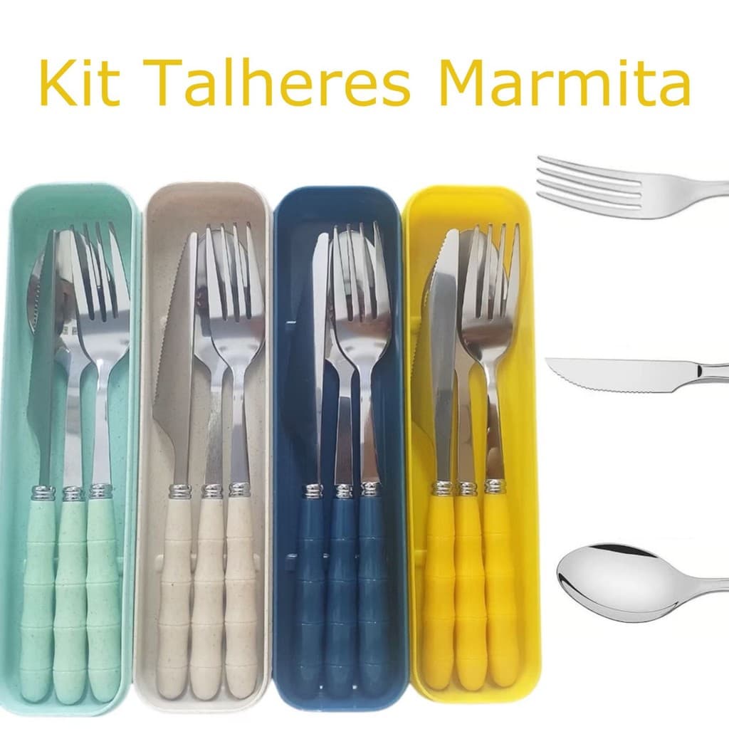 Kit Jogo de Talher Marmita com Case Estojo 3 peças trabalho