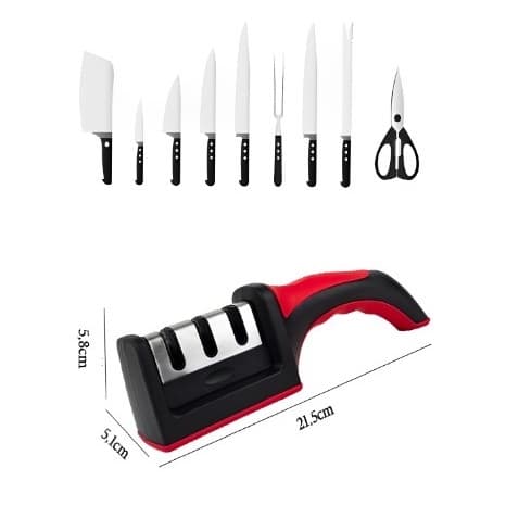 Amolador Afiador De Facas Em Aço Inox Base Emborrachada Profissional Com 3 Afiadores Cores