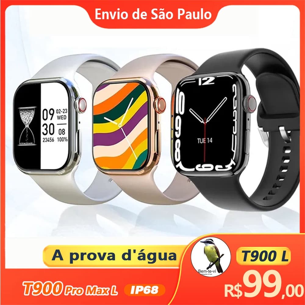 Smartwatch T900 Relógio inteligente à prova d'água IP68 Monitor De Freqüência Cardíaca Smart Watch Para Mulheres