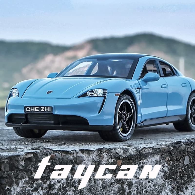 Escala 1 : 32 Porsche Taycan Liga Modelo Luz E Efeito Som Diecast Para Meninos Presente De Aniversário Crianças Brinqued