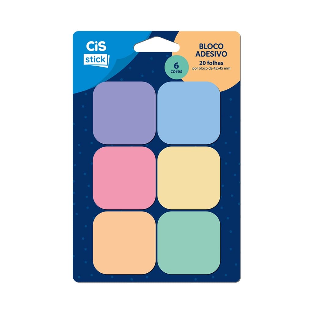 Bloco adesivo CIS STICK Colors 45x45mm com 6 cores