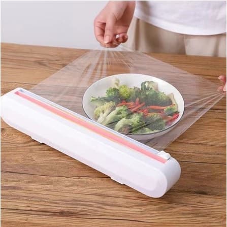 Cortador De Plástico Filme PVC Suporte Ajustável Dispensor Plástico Filme Descartável Ventosa Aderente Selador Comida