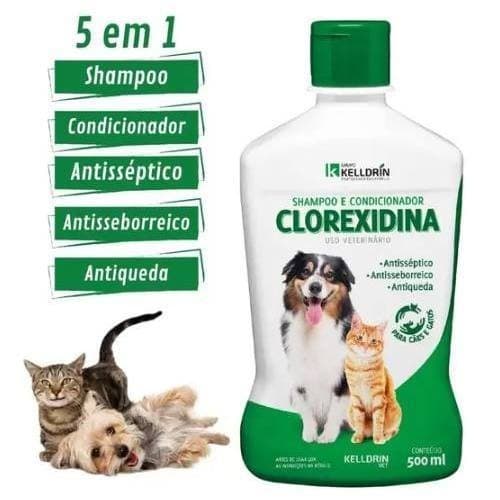 Shampoo 5 em 1 clorexidina Kelldrin Cachorros gatos 500ml -  envio imediato