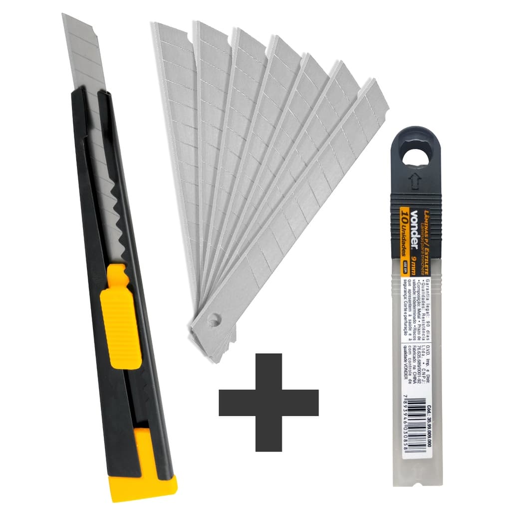 Estilete 9mm Profissional estreito Lâmina de Precisão Envelopamento Emborrachado + 10 Lâminas