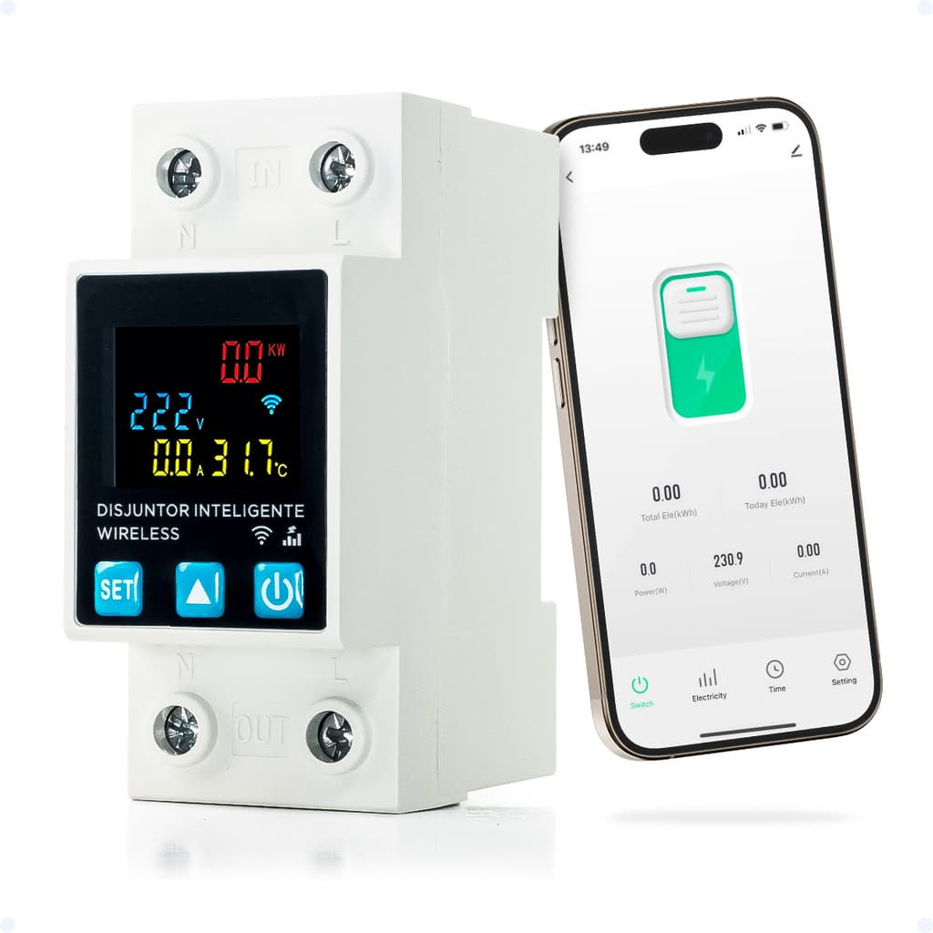 Disjuntor Wifi 1-63A Compatível Alexa Google Monitor Energia Temperatura 1P Bivolt 110-240V