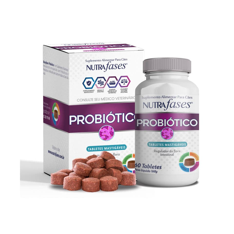 Suplemento Vitamínico Probiótico Cães Nutrafases 60 Tabletes