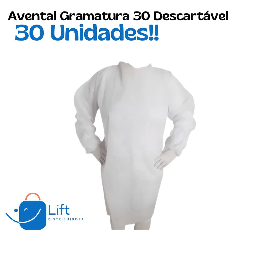 Kit 30 Avental Descartável Gramatura 30 TNT Manga Longa Jaleco Branco Cirurgico G30 Capote